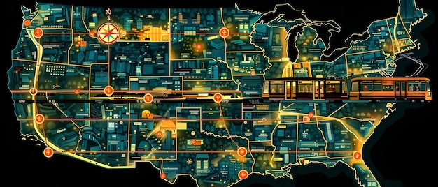 A map of the United States highlighting different transportation routes, including highways, railways, and waterways, which represent the logistical aspects of interstate commerce impacted by the new regulations.