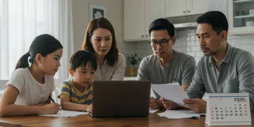 Family reviewing 2025 tax code changes on a laptop