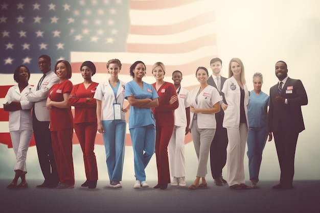 A diverse group of professionals (teacher, nurse, public defender) standing together, symbolizing public service. They are smiling and holding documents, representing loan forgiveness applications and approvals.